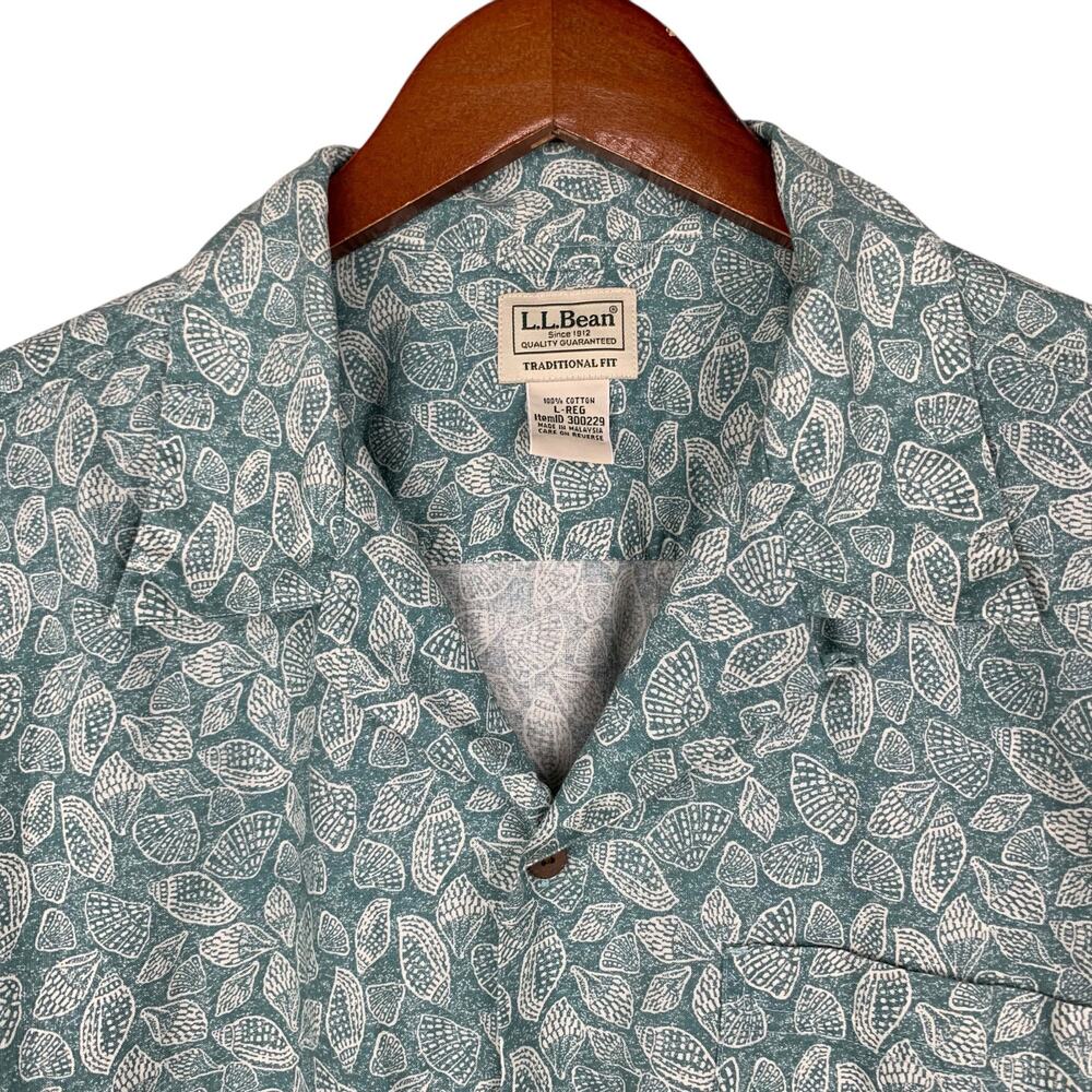 LL Bean Shirt Short Sleeve Traditional Fit Cotton Green Shell Casual Men's L - Picture 2 of 7